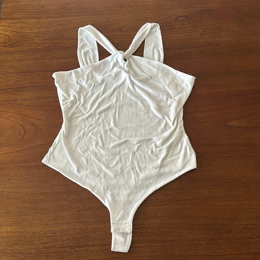 Twist front white bodysuit